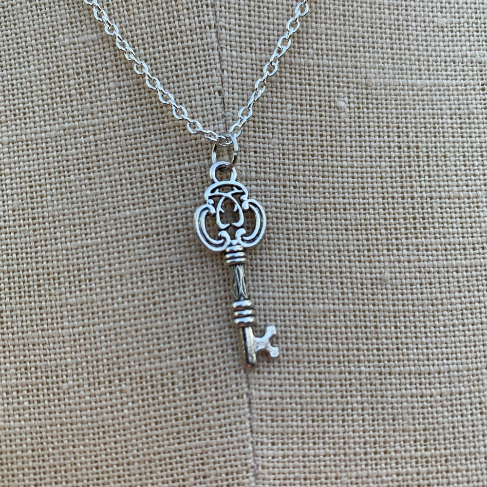 NWT Sterling Silver Plated Chain & Key Charm Necklace - Picture 7 of 13